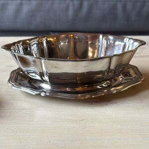 French vintage Silver dish on tray